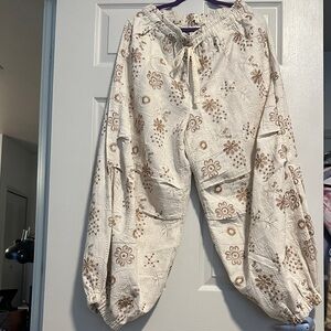 POL Cream and Brown Embroidered Fabric